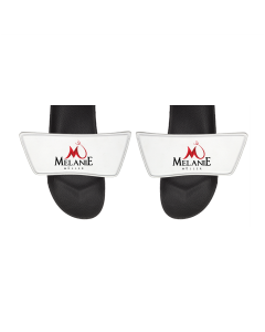 Badelatschen "MELANIE MÜLLER Logo" weiß, schwarze Sohle
