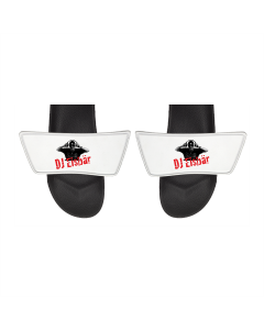 Badelatschen "DJ EISBÄR Logo" weiß, schwarze Sohle
