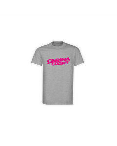 T-Shirt "CARINA CRONE Logo" grau, pinker Druck
