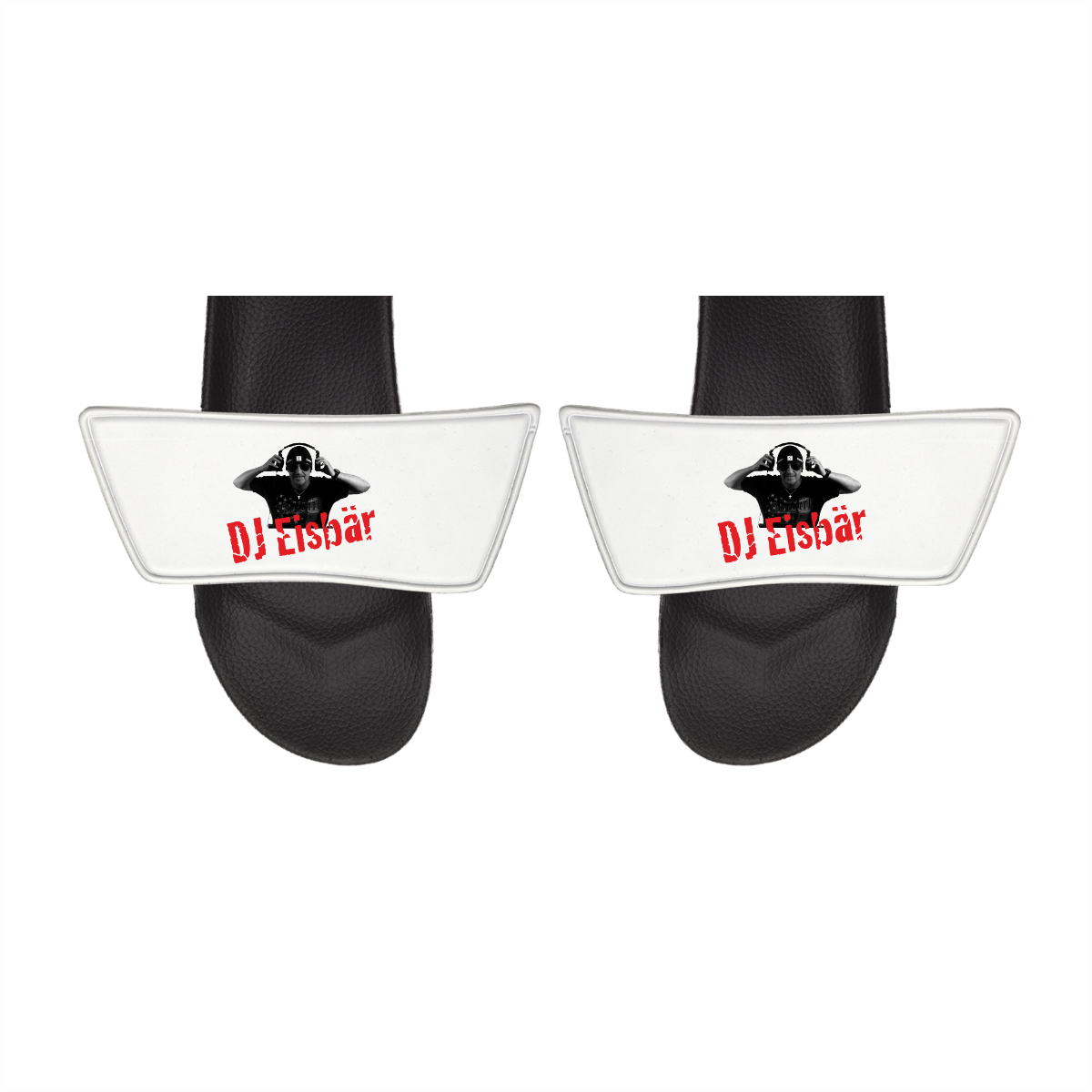 Badelatschen "DJ EISBÄR Logo" weiß, schwarze Sohle