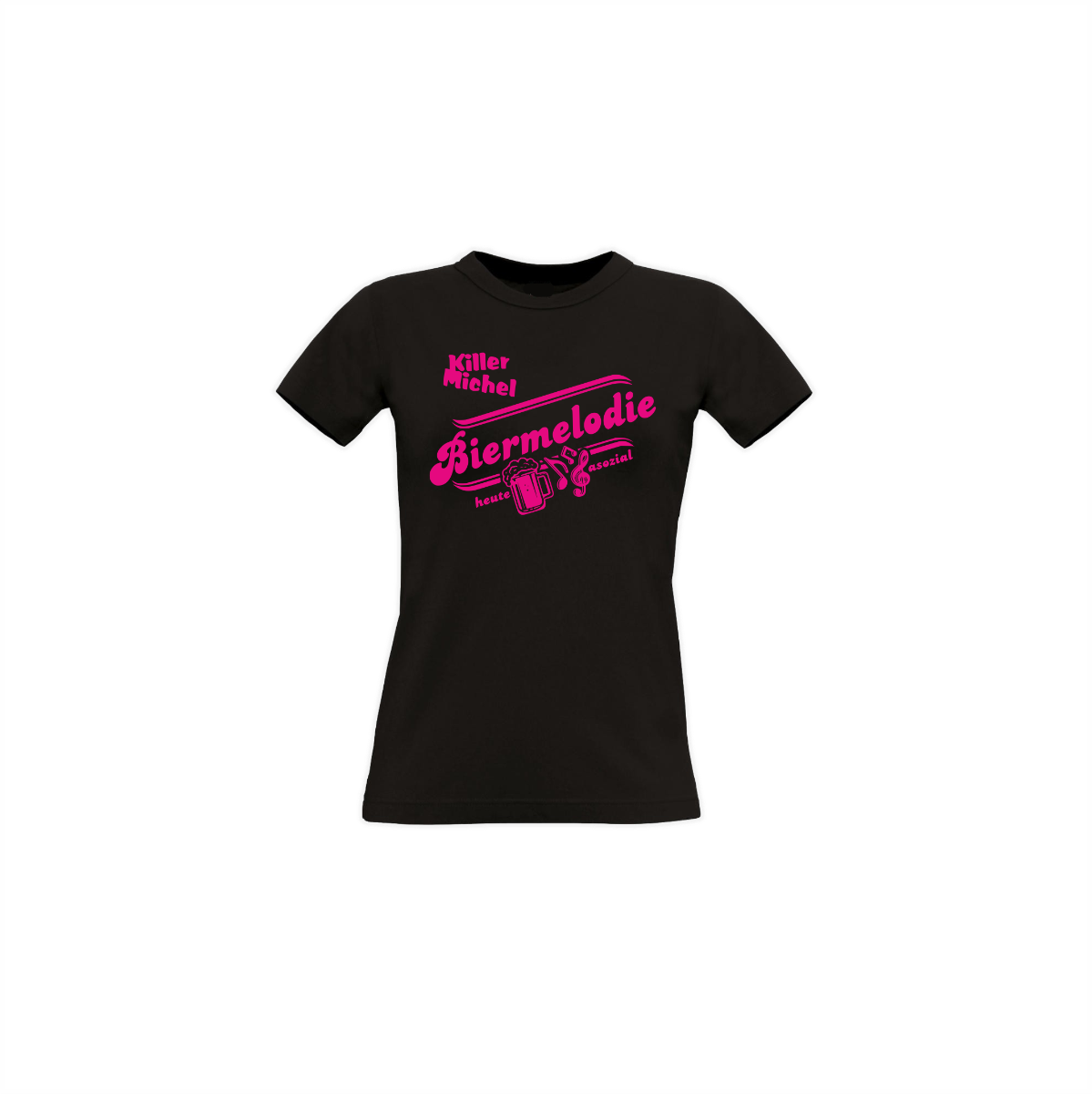 Girly-Shirt "BIERMELODIE" schwarz, neonpinker Druck