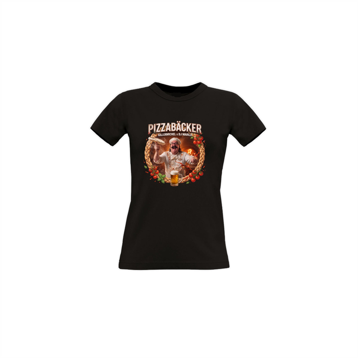 Girly-Shirt "PIZZABÄCKER" schwarz