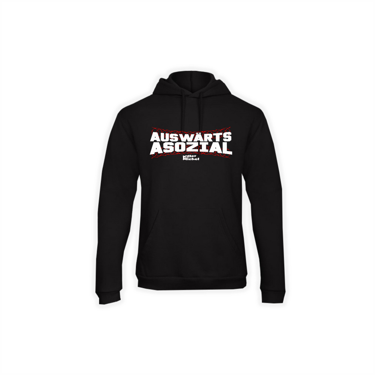 Kapuzen Sweat-Shirt "AUSWÄRTS ASOZIAL" schwarz