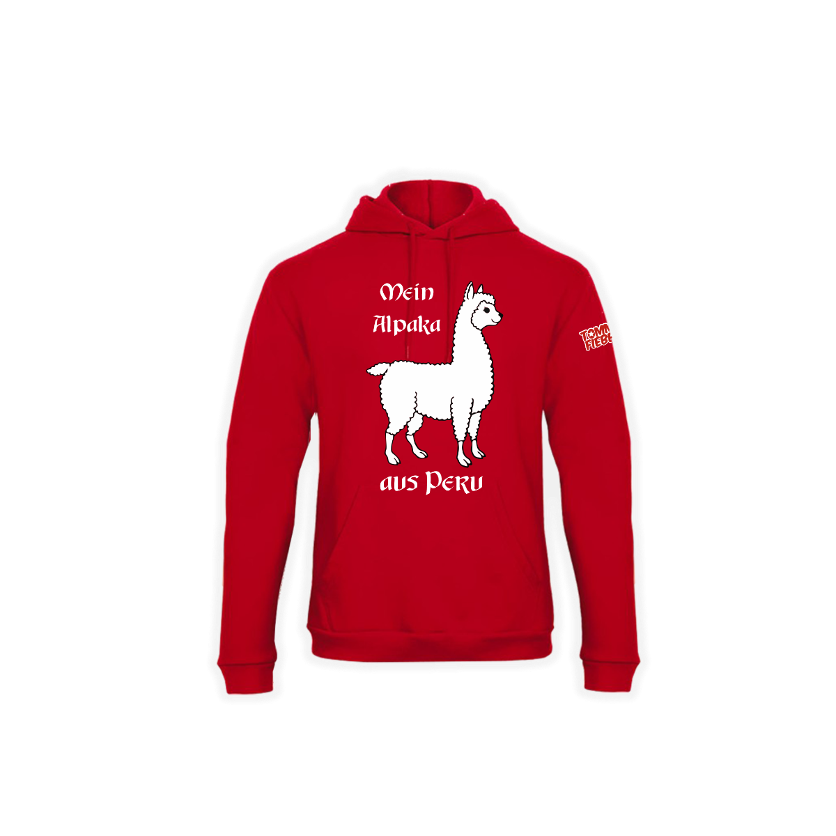 Kapuzen Sweat-Shirt „MEIN ALPAKA AUS PERU” rot
