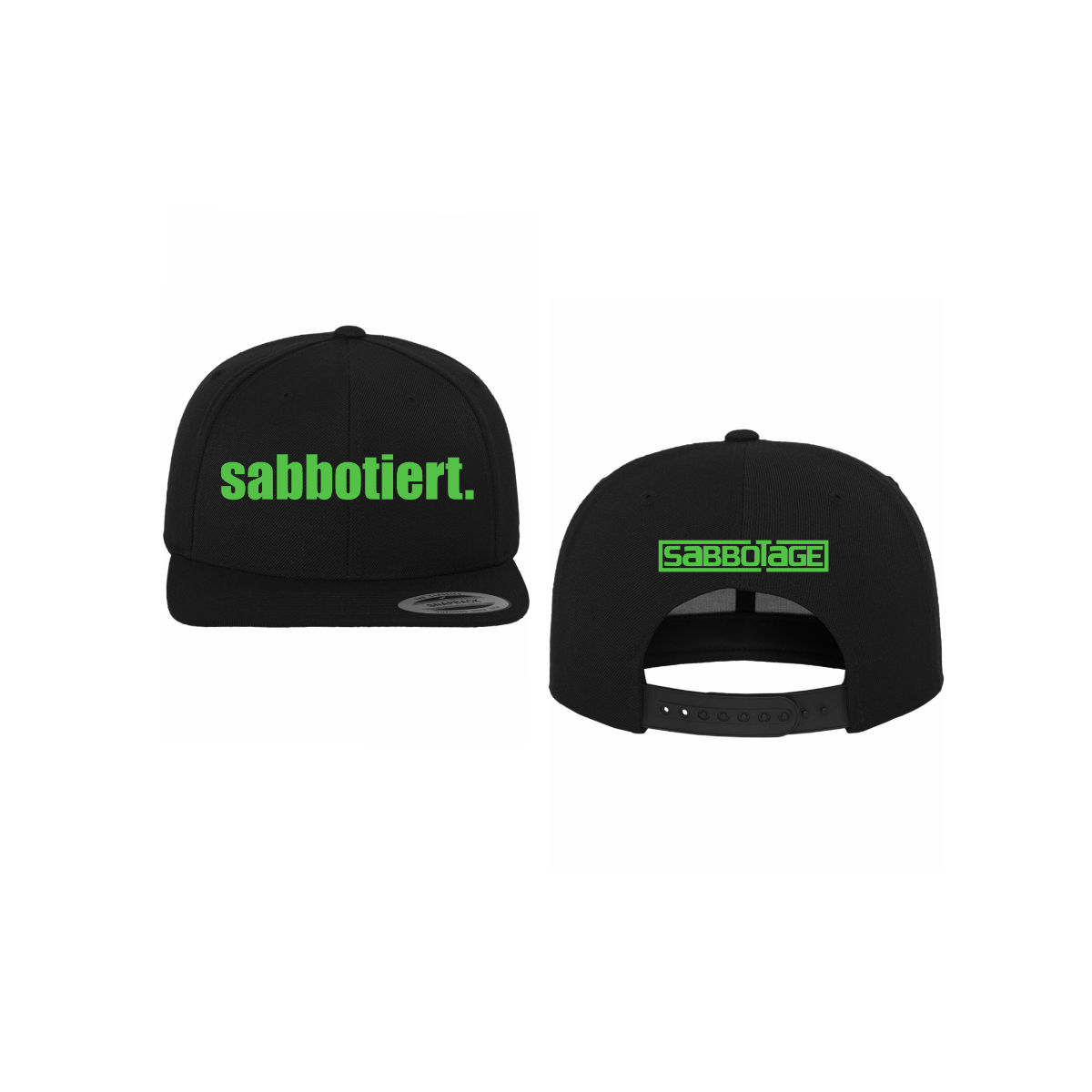 Snapback-Cap "SABBOTIERT." schwarz, bestickt
