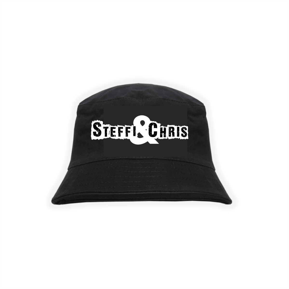 Fischerhut "STEFFI & CHRIS Logo" schwarz/weiß