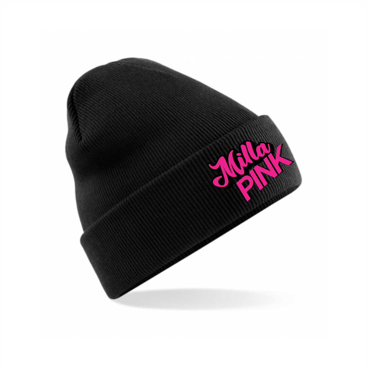 Wollmütze mit Krempe "MILLA PINK Logo" schwarz, bestickt